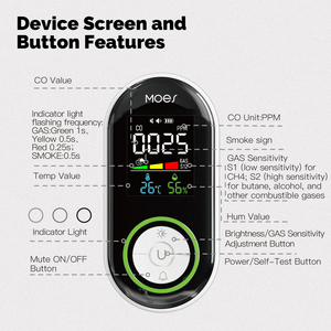 Détecteur <span class=keywords><strong>de</strong></span> <span class=keywords><strong>gaz</strong></span> combustibles 5-en-1 (CO, température, humidité et fumée) avec surveillance et alarme - Product Image 4