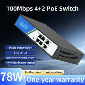 Tshield HC-G0402FN สวิตช์ PoE ความเร็วสูง 4+2 พอร์ต 100 <span class=keywords><strong>Mbps</strong></span> พร้อมแบนด์วิดท์ 1.2Gbps สำหรับกล้อง IP ระบบกล้องวงจรปิดแบบ Full Duplex และ Half Duplex - Product Image 2