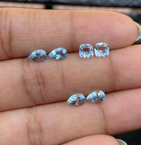 โอเอ็ม เจ็มส์ อะความารีนธรรมชาติคู่หนึ่ง |   ต่างหูรูปทรงผสมสีฟ้าทะเลและชุดแหวนแต่งงาน |   ต้นกำเนิดจากอินเดีย - Product Image 1