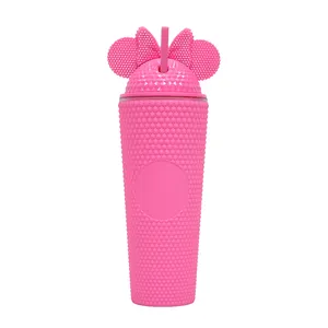 24oz Hot Selling Barbie Pink Studded Tumbler Bling Bling Plastic Cup Barbie Tumbler Acrylic Tumbler With Lid And Straw