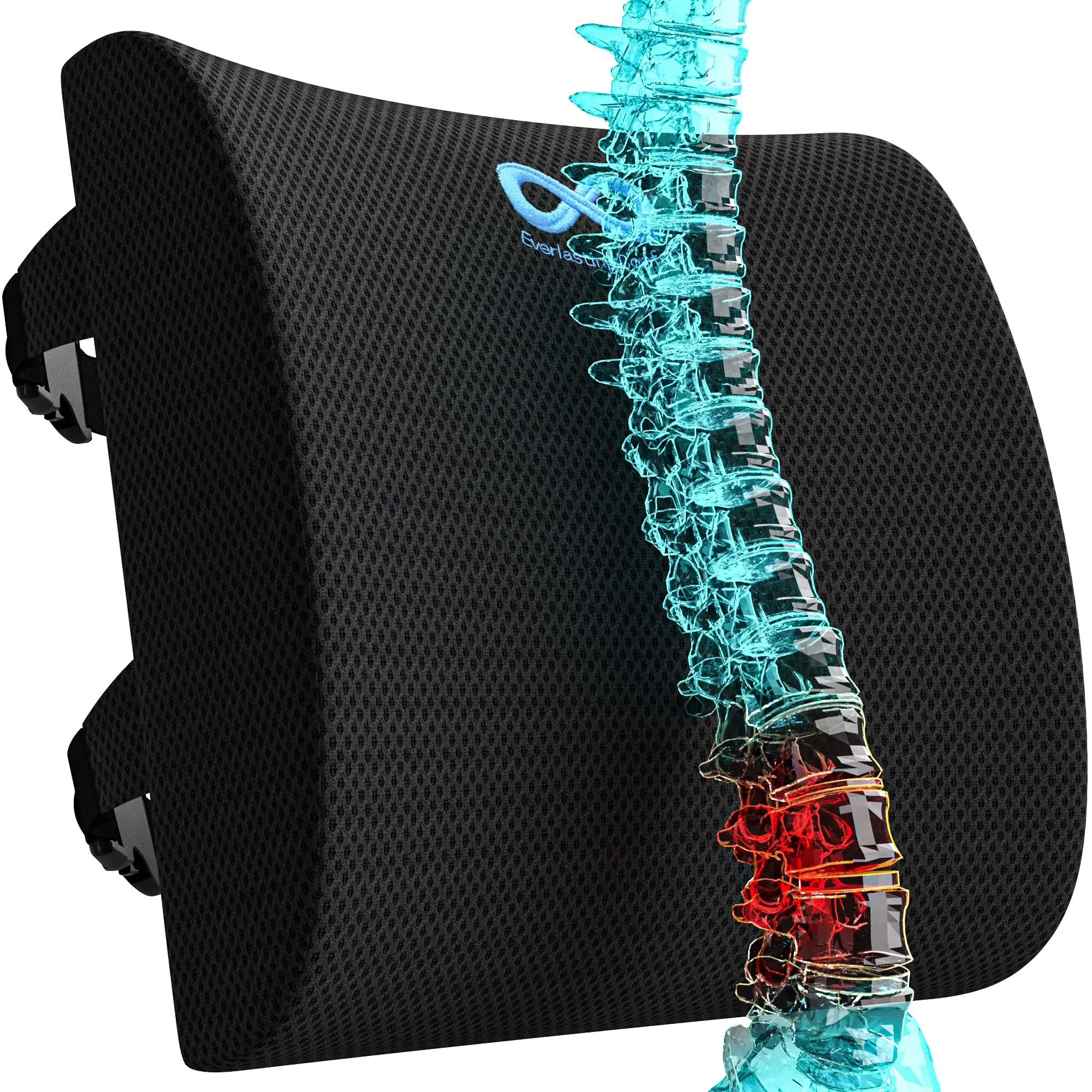 Soporte lumbar de espuma viscoelástica, soporte para la espalda con trampas ajustables