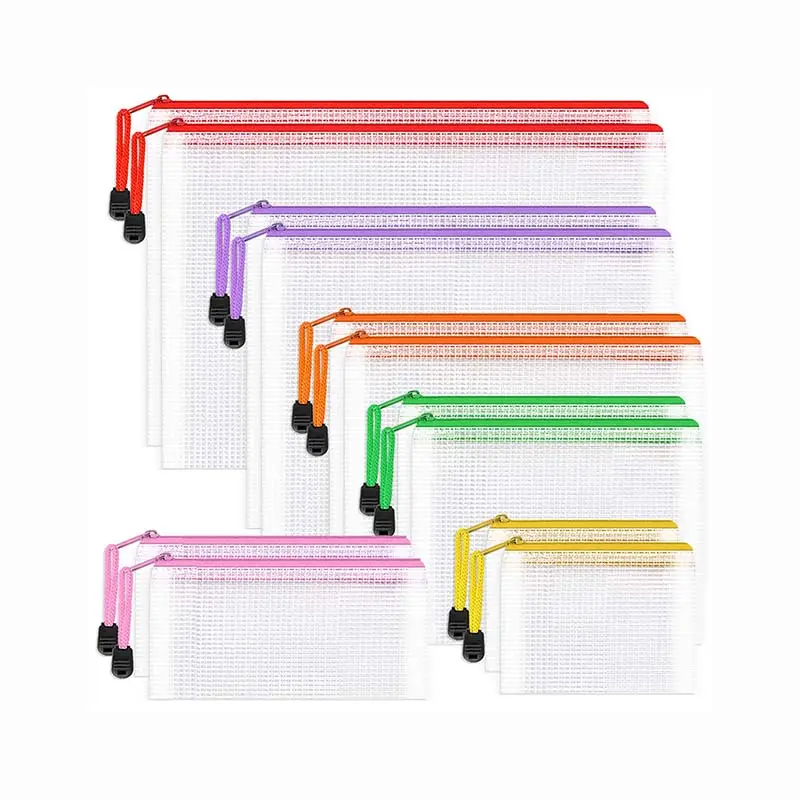 Hoge Kwaliteit Custom Logo Clear Transparant Plastic School Kantoorbenodigdheden Document Zip Lock Mesh Zakje Met Rits