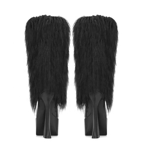 Botines de Tacón Alto con Peluche Negro, Moda 2023, Botas de Media Pierna para Mujer, Punta Puntiaguda, Plataforma Gruesa - Product Image 3