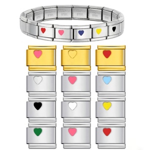 Custom Hot Sales Colorful Hearts Wholesale Italian Charm Link Fit 9mm Making DIY Stainless Steel Fashion Bracelets Jewelry Gift - Product Image 1