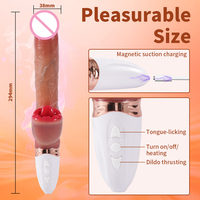 TMM Flüssigsilikon Heizbarer Teleskop-Stoßdildo mit Zungenleck-Vibrator, G-Punkt- und Klitoris-Dualstimulator, Erwachsenenspielzeug für Frauen