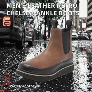 Dropshipping Custom High Quality Men Ankle <b>Boots</b> Pointed Toe Slip-On PU Leather Chelsea & Desert <b>Boots</b> Classic Waterproof Summer - Product Image 2