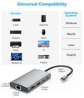 Base de Conexión USB-C de 9 Puertos de Aleación de Aluminio OEM para Ethernet 2.0, USB 3.1 de 100W PD, HDTV 4K60Hz para Computadoras Mac/Windows/Linux