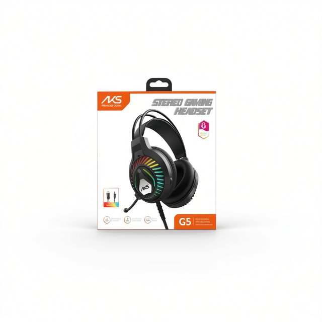 AKS G5 Stereo Over-Ear Gaming Headset with RGB Lighting Dynamic Drivers Plastic Material for PS4/PS5/