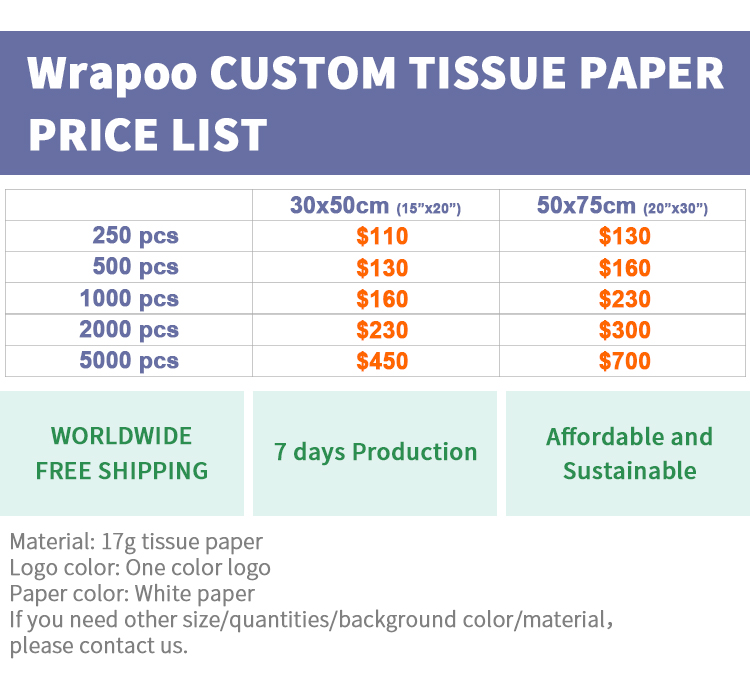 Custom Tissue Paper Printed Logo 17gsm for Clothes Shoes Food Packaging