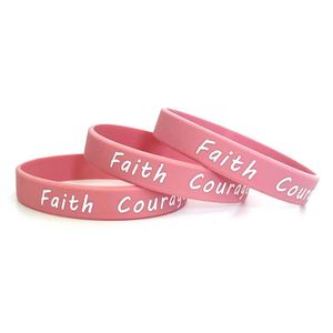 Bracelets en silicone Espoir, Foi, Force, Courage – Bracelets de sensibilisation au cancer, bracelets sportifs en silicone avec ruban rose - Product Image 4