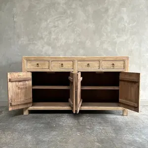 Antique Reclaimed Vintage Natural Elm Wood Cabinet