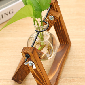 Wholesale Plant Terrarium With Wooden Stand Desktop Air Planter Bulb Glass Vase for Indoor Office <b>Decoration</b> - Product Image 2