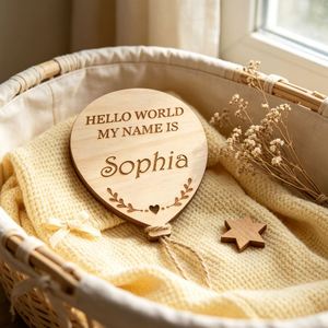 Custom Laser Engraved Durable Handmade Wooden <b>Balloon</b> Baby Name Sign Hello World My Name Is Newborn Photo Prop <b>Personalized</b> Baby - Product Image 4