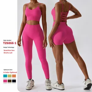 Atacado Seamless Sports Bra Leggings Conjuntos Respirável Esporte Outfit Ginásio Fitness Yoga Set