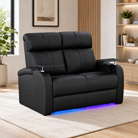 Canapé inclinable électrique intelligent moderne en cuir véritable deux places avec cadre en bois et mousse à mémoire de forme pour home cinéma