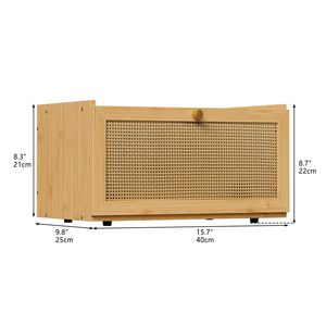 Boîte de rangement en bois pour gâteaux et pain, en bambou avec panneau tressé, organisateur de cuisine pour le rangement des aliments - Product Image 2