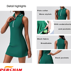 Robe de tennis légère personnalisée pour femmes, polo de golf 2 en 1 à col zippé, jupe de sport avec poches, vêtements de tennis - Product Image 6
