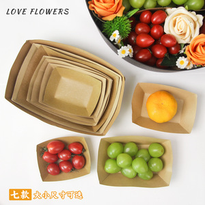 Boîte cadeau en papier kraft imperméable <span class=keywords><strong>Becan</strong></span>, non pliable, recyclable, avec ruban, forme personnalisable, plateau jetable pour fruits et fleurs - Product Image 2
