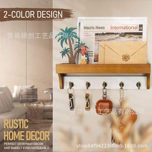 Wooden Wall Mounted Storage Rack With Hooks <b>Key</b> Holder Entryway <b>Organizer</b> Rectangle Shape Customizable Color And Size - Product Image 2