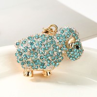 Porte-clés Mouton en Strass Scintillants, Alliage Plaqué Or, Breloque de Sac Animal, Pendentif Anneau de Clés à Mousqueton pour Femme, Cadeau, Vente en Gros