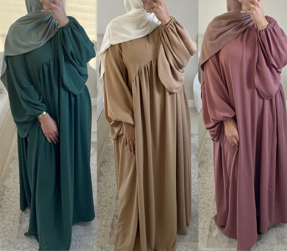 ドバイ控えめなアバヤプラスサイズイスラム教徒の女性ドレスカフタンカジュアル長袖ジャズクレープアバヤ