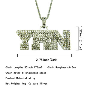 Nouveau Collier Pendentif Torsadé Lettre <span class=keywords><strong>YRN</strong></span> Diamant Hip Hop – Pendentif Polyvalent Hipster - Product Image 2