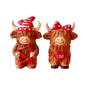 Nouveaux articles cadeaux de mariage pour la Saint-Valentin, <span class=keywords><strong>couple</strong></span> de bovins des Highlands, Cupidon doux, décoration de la maison, résine peinte à la main, en forme de cœur - Product Image 5