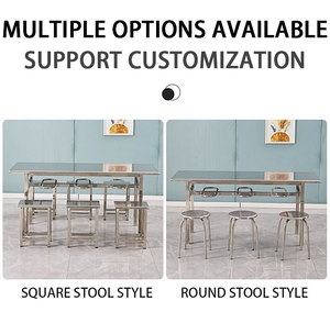 Ensemble table et chaises en acier inoxydable pour 4/6/8 personnes Chaises <span class=keywords><strong>de</strong></span> table à manger connectées pour le personnel <span class=keywords><strong>de</strong></span> la cantine Fast Food et <span class=keywords><strong>Snack</strong></span> <span class=keywords><strong>Bar</strong></span> - Product Image 2