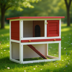 Casa para conejos de madera roja para exteriores con 1 puerta, casa para mascotas para amigos peludos - Product Image 2