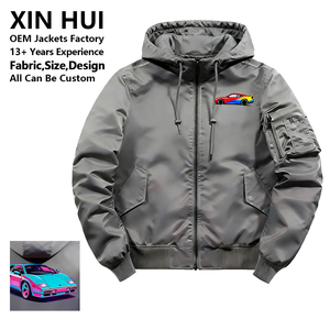 เสื้อแจ็คเก็ตบอมเบอร์ผู้ชายแบบยาวทรงหลวมสำหรับฤดูหนาว  พร้อมโลโก้สั่งทำพิเศษ กันน้ำ มีฮู้ด สไตล์นักบิน สตรีทแวร์ กันลม แนววาร์ซิตี้ เทคแวร์ - Product Image 1