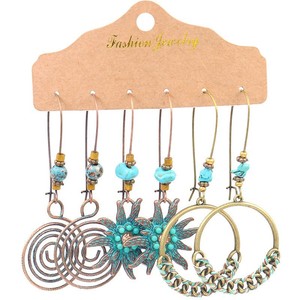 Fashion Jewelry Women's Bohemia Alloy Tassel <b>Drop</b> Earrings With Turquoise Inlay For Party - Product Image 5