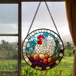 Ornement <span class=keywords><strong>suspendu</strong></span> pour fenêtre en forme de puzzle irrégulier sur le thème du poulet et des œufs, attrape-soleil en acrylique DIY pour la maison et le jardin - Product Image 3