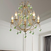 Lustre en cristal de luxe léger, style américain, suspension postmoderne, finition dorée, hauteur réglable, télécommande