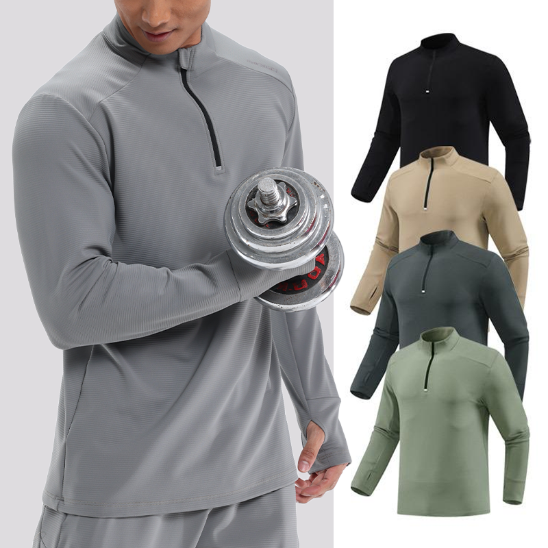 Unisex Fall Winter Active Tops Plus Size Skinny Fit Stand Collar Half Zipper Quick-Drying Breathable Long Sleeve Sports Fitness