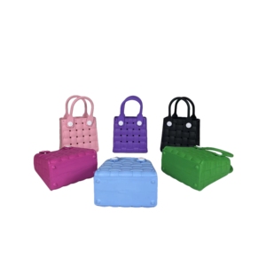 Nouveaux sacs à main de plage en EVA portables, mini et mignons, sacs de plage tissés à carreaux pour enfants, panier de plage, sacs de shopping, sacs Croc Bogg, style féminin - Product Image 5
