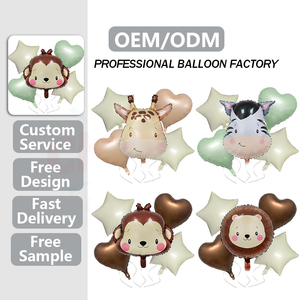 Set de Globos de Aluminio con Forma de Cabeza de Animal Personalizados al por Mayor, Mono, Cebra, León, <span class=keywords><strong>5</strong></span> Piezas, para Decoración de Fiestas de Cumpleaños Infantiles - Product Image 1