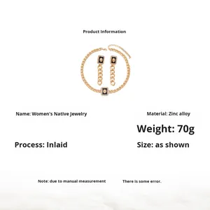 마카사이트 하이 스타일리시 펑크 골드 도금 천연석 목걸이 & 팔찌 세트 여성용 오리지널 파티용 - Product Image 4