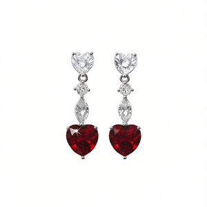 Pendientes elegantes con forma de corazón y cristales para mujer, joyería romántica con diamantes de imitación rojos para boda, accesorios de moda con engaste de garra - Product Image 1