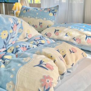 โรงงานพิมพ์สิ่งทอที่บ้านผ้าปูที่นอนสีน้ําเงินผ้าขนแกะนมผ้านวมคลุมผู้จัดจําหน่ายชุดเครื่องนอน - Product Image 5