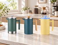 Cafetière à piston en acier inoxydable à double paroi 800 ml 1000 ml avec poignée en bois