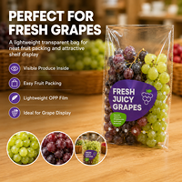 Bolsa Plana con Fuelle Inferior de OPP Transparente de Grado Alimenticio, con Orificios de Ventilación, Antivaho, para Empaque de Uvas Frescas, Antirrotura, para Productos