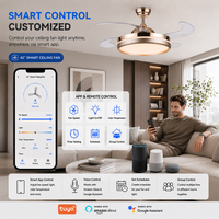 Ventilateur de plafond LED silencieux à moteur DC, personnalisable, avec télécommande invisible, pour chambre d'enfant, salon, 42 pouces, avec lumière