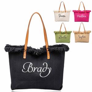 Custom Name <b>Bags</b>, Bridesmaid Gift <b>Bag</b> With Fringe, Large Canvas Beach Tote for Women - Product Image 1