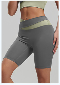 Shorts de yoga taille haute élastiques color-block pour femme, contrôle du ventre, écologiques, sport d'été, anti-transparence, couleur pêche, ODM - Product Image 6
