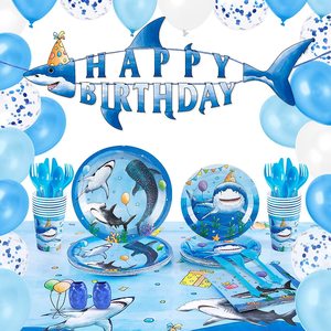 DAMAI Shark Party Supplies Disposable Plates Set Birthday <b>Decorations</b> Kids Theme Party Tableware - Product Image 1