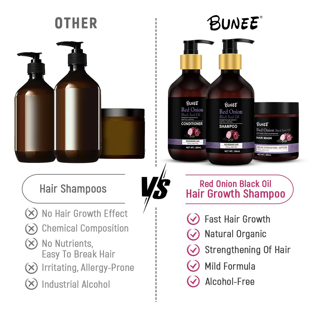 BUNEE Private Label estratto di piante di cipolla Shampoo per capelli anticaduta per la crescita dei capelli