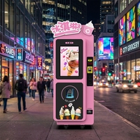 Distributeur automatique de crème glacée 24h/24 sans personnel, fonctionnant avec des pièces de monnaie et des cartes de crédit, en libre-service, avec écran.
