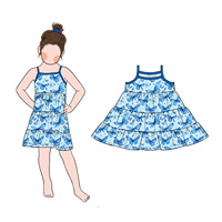 Pabrik Menerima MOQ Rendah Gaun Musim Panas Anak Perempuan Tali Bahu Tipis Bahan Twill Cetak Lucu Desain Ruffle Gaun Panjang