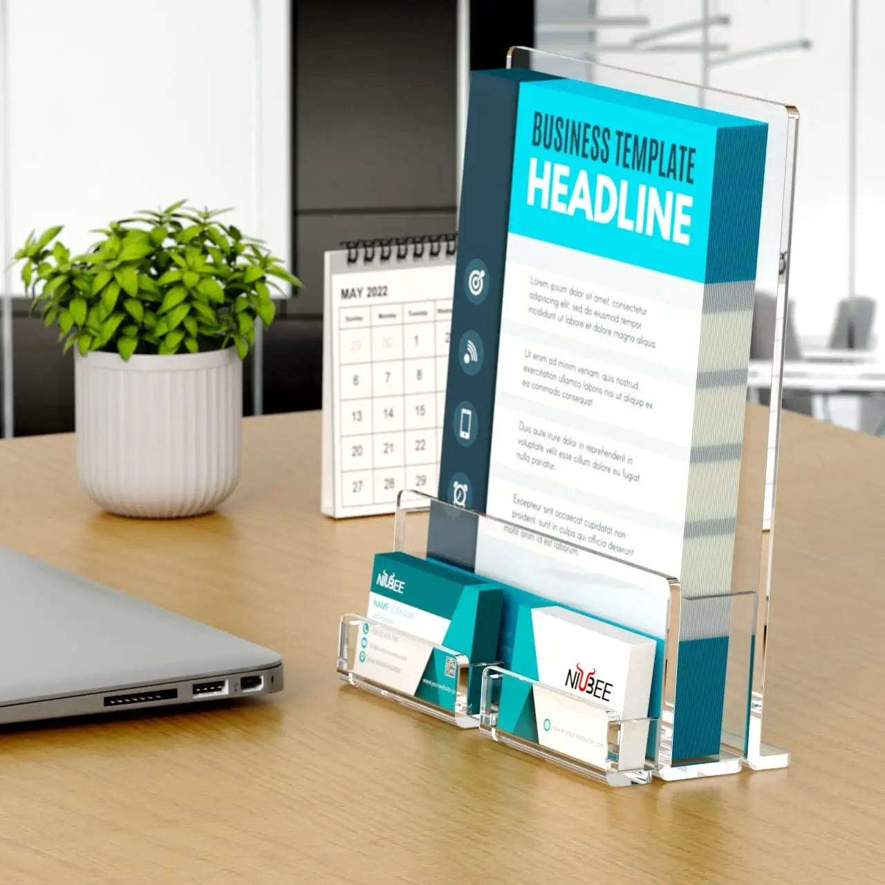 Yageli clear acrylic Plastic Flyer Display Stand for Magazine with Acrylic Business Card Holder