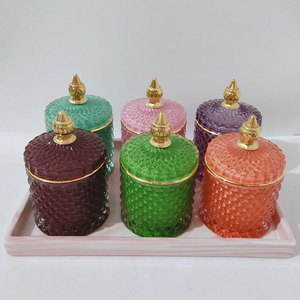 Pot <span class=keywords><strong>de</strong></span> bougie ronde vide avec couvercle, grand pilier en <span class=keywords><strong>verre</strong></span> d'ambre, couleur marbrée, haut <span class=keywords><strong>de</strong></span> gamme 24 pièces - Product Image 4